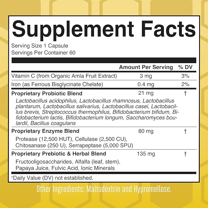 MaryRuth Organics Gut Flora Health+ Enzymes 2 Month 60 Capsules