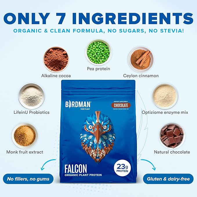 BIRDMAN Falcon Vegan Protein Powder Organic, 60 Servings 3.9lb