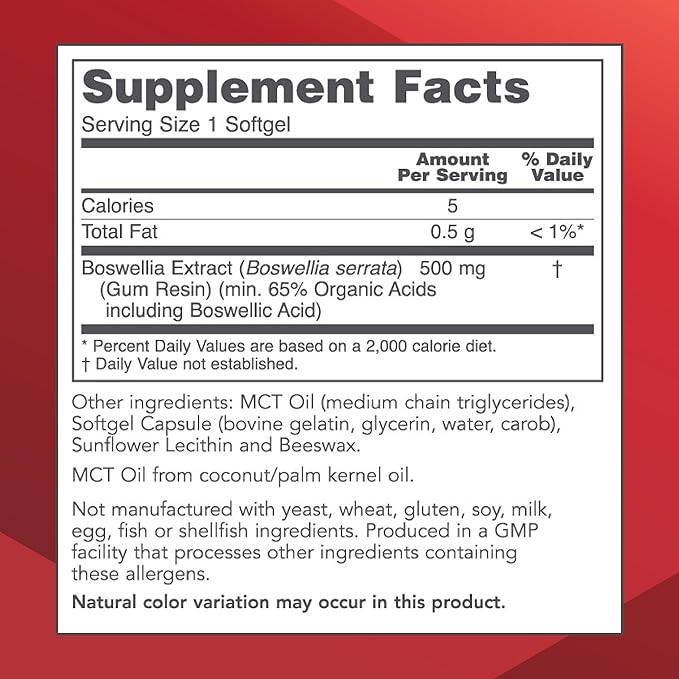 PROTOCOL FOR LIFE BALANCE Boswellia Extract 500 mg - Boswellia Supplement - with MCT Oil Base - Balanced Immune Response - Dairy Free & Soy Free - 90 Softgels