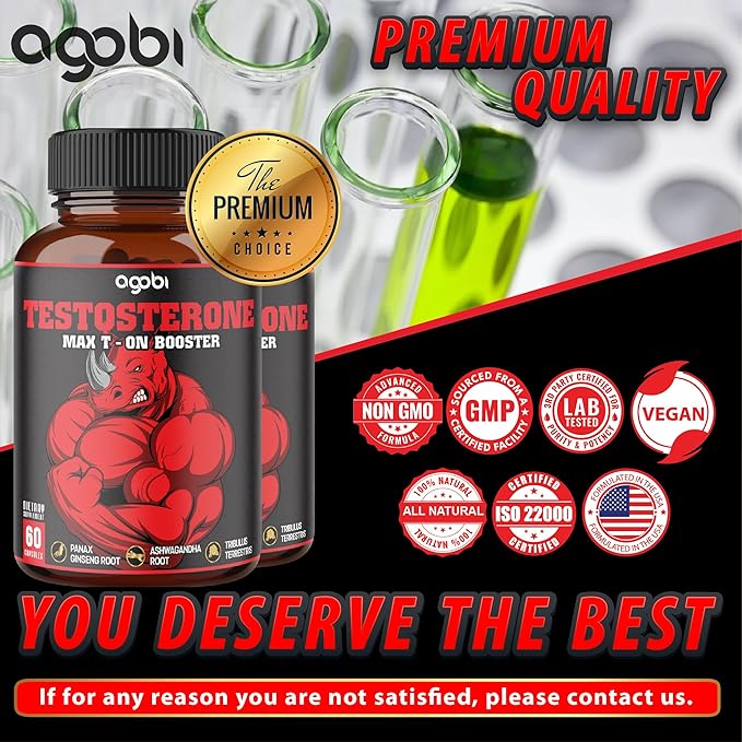 2 Packs 60 Capsules - Testosterone Booster for Men, Muscle Build, Energy & Endurance Support - 11 Herbs Combined with Ginseng, Ashwagandha, Tribulus & More