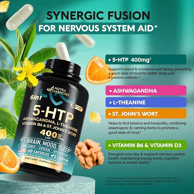 5HTP 400 mg Capsules 5-HTP Supplement B6 & D3 | 5 HTP 60 Capsules
