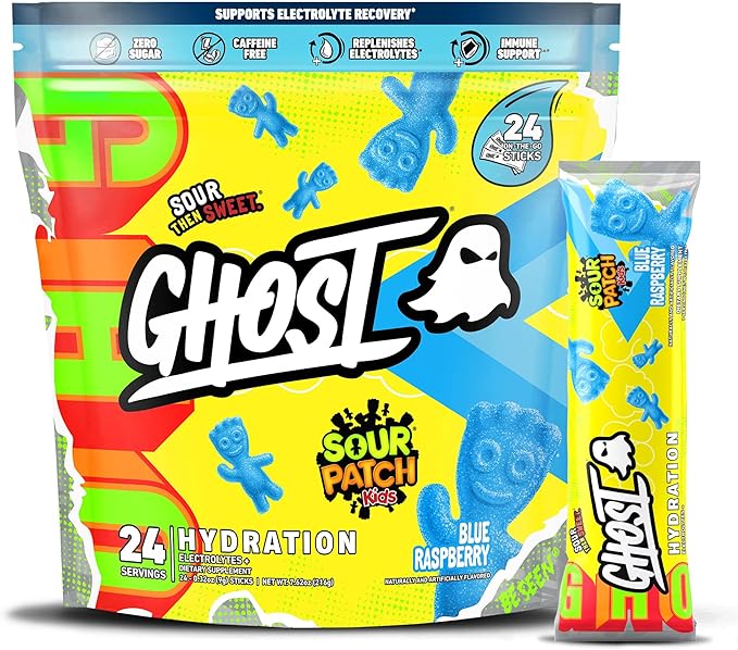 GHOST Hydration Packets, Sour Patch Kids 24 Sticks,