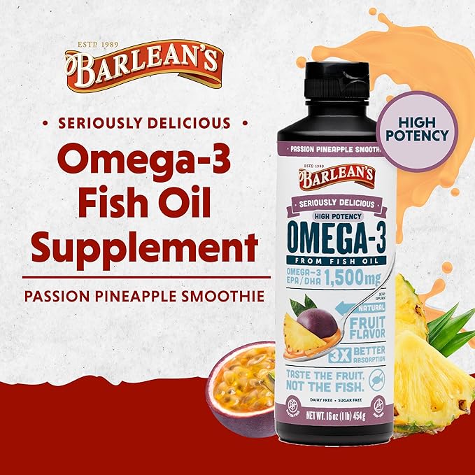 Barlean's Passion Pineapple High Potency Omega 3 Fish 1500mg EPA 16 oz
