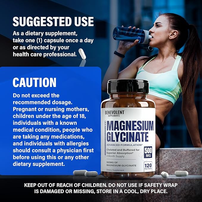 Premium Magnesium Glycinate 500mg Capsules High 120 Capsules