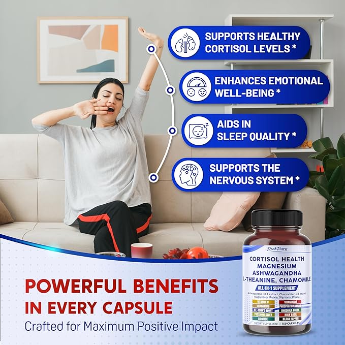CORTISOL Health Ashwagandha 6000mg Magnesium 100mg 500mg L-Theanine