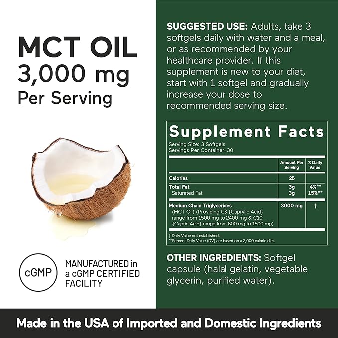Smarter Nutrition MCT Oil Capsules C8 and C10 - Ketogenic Fuel for Brain & Body, Sustained Energy - from Cold-Pressed Coconut, Palm & Gluten-Free, Non-GMO - 90 Count - 30-Day Supply