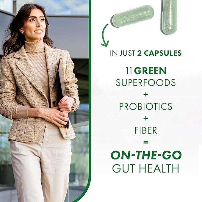 BIOHM Microbiome Super Greens Veggiecaps 11 Green 2 Nootropic 60 count (30 Servings)