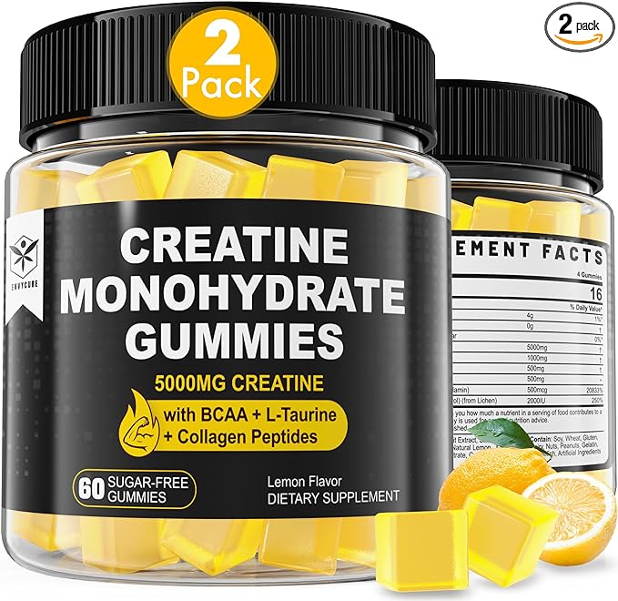 Creatine Monohydrate Gummies 5g for Men 7000mg with B12, D3, D3, Chewables 2 Pack