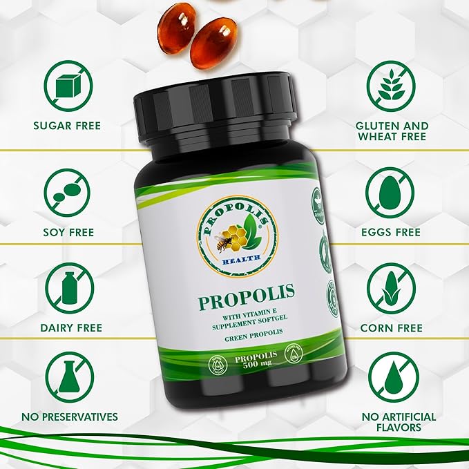 Propolis Health Propolis Capsules 1000mg-Daily 2 Capsules 50 Days (100 Capsules)