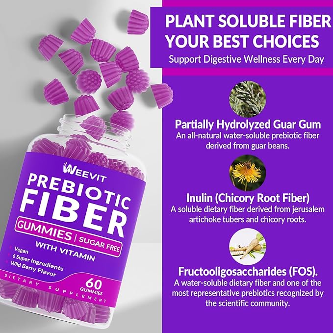 Sugar Free Fiber Gummies for Adults, 8g Fiber Supplement with Prebiotic Digestive Blend for Fulfill, Metabolism, Gut & Digestive