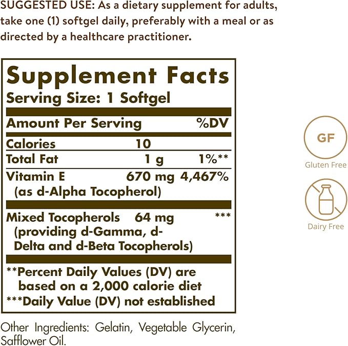 Solgar Vitamin E 670 mg (1000 100 Mixed 100 Servings