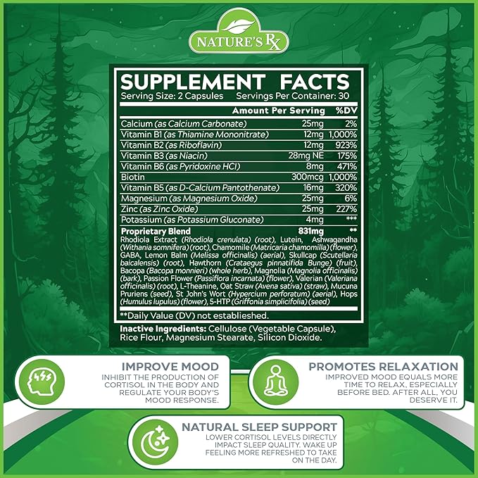 Nature's RX || #1 Rated Cortisol 27 Powerful 3rd Party 60 Capsules
