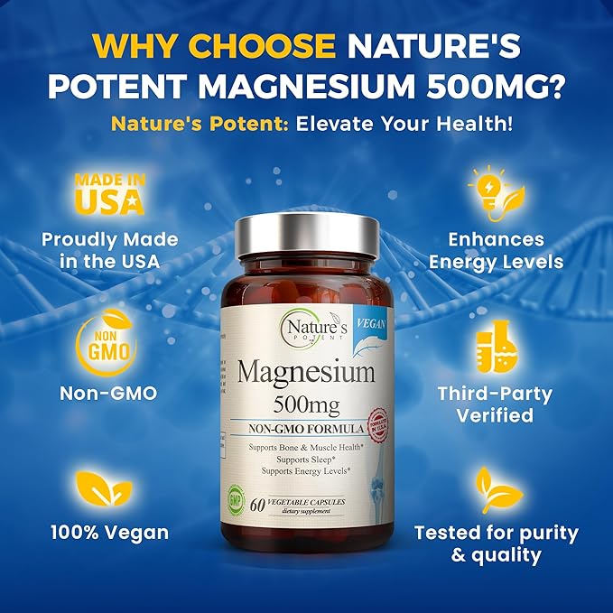 Nature's Potent Magnesium Supplements 500mg | 60 Veggie