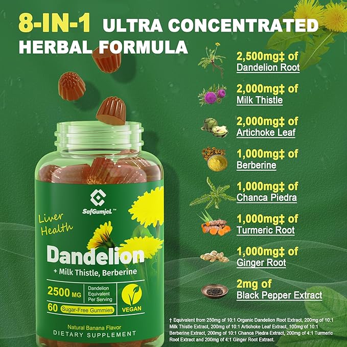 Sugar-Free Dandelion Root Gummies 6902 MG/Serving 2-Pack