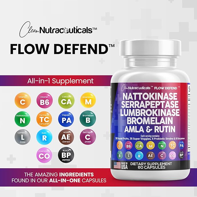 Clean Nutraceuticals Nattokinase 4000 FU Serrapeptase 120000 SPU B6 &