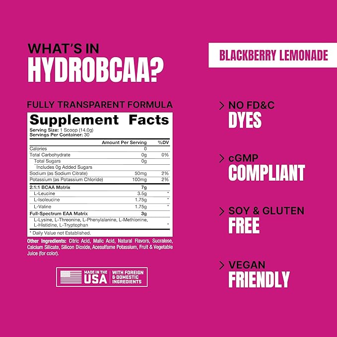 PROSUPPS® HydroBCAA® BCAA/EAA Full Spectrum Matrix, 7g BCAAs, 3g EAAS, 0g Sugar, 0g Carbs, (30 Servings,