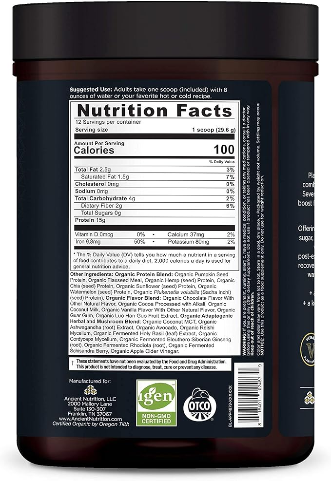 Ancient Nutrition Plant Based Protein Powder, 15g Protein 12 Serving