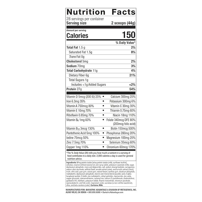 Bariatric Advantage High Protein Meal Replacement Drink Mix, Protein Powder Whey Isolate for Gastric Bypass and Sleeve Gastrectomy Patients, 27g Protein, Lactose Free - Orange Cream - 28 Servings
