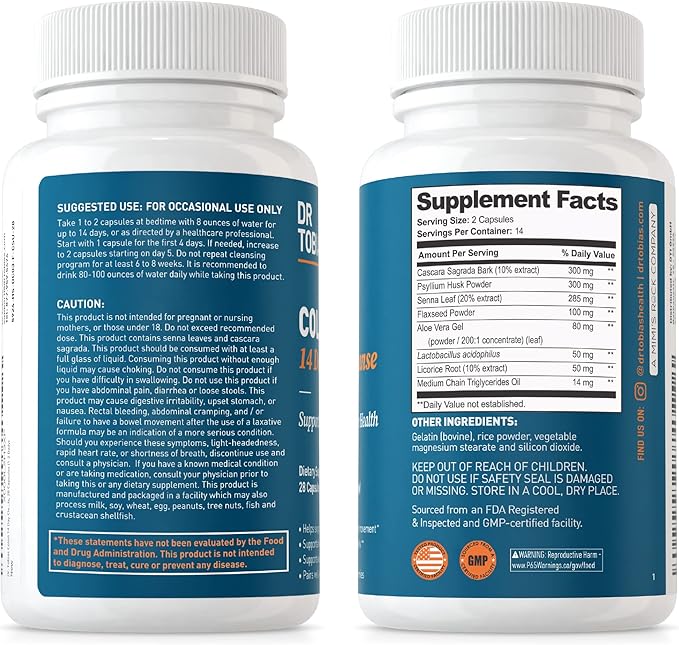 Dr. Tobias Colon 14 Day Cleanse, 4 Bottles 28 Capsules (1-2 Daily)