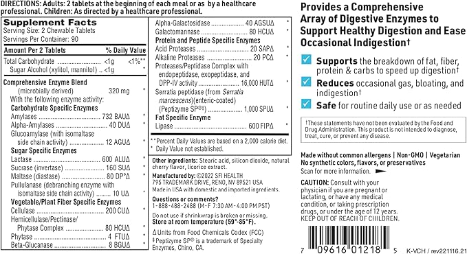 Klaire Labs Vital-Zymes Digestive Enzymes Chewable (180 Tablets)