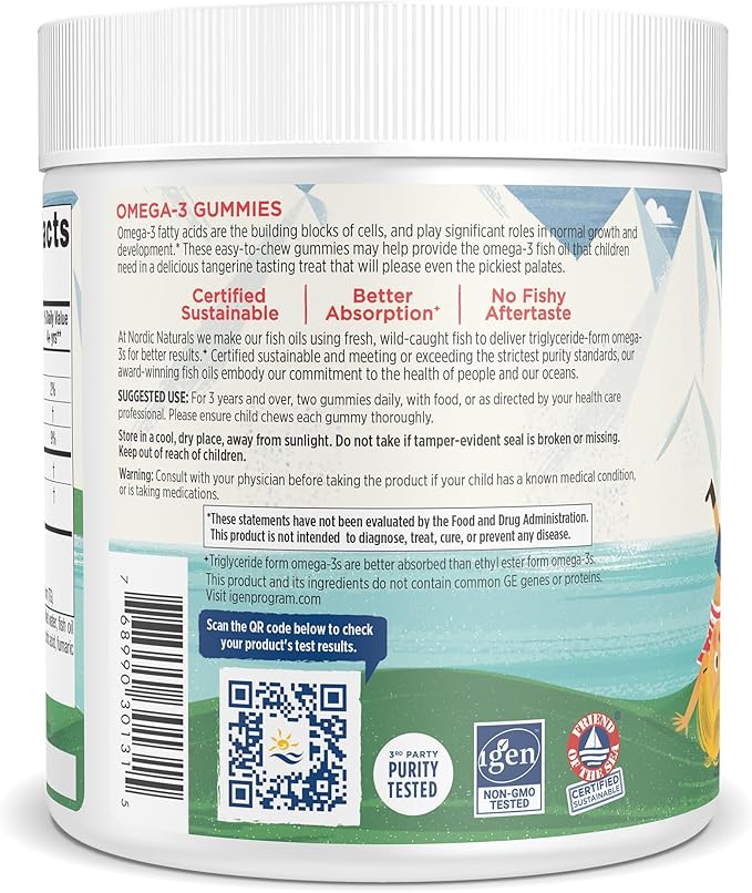 Nordic Naturals Nordic Omega-3 Gummies, Tangerine 120 Gummies 82 mg Omega-3s with 60 Servings