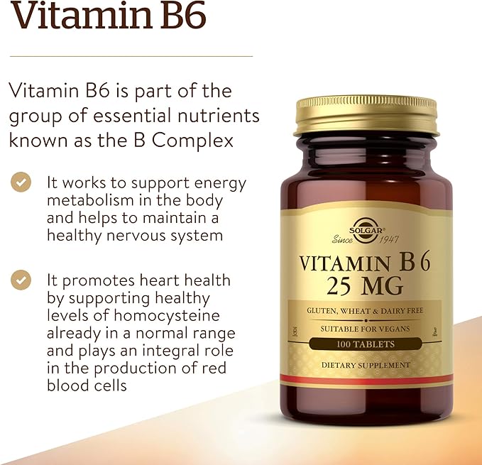 Solgar Vitamin B6 25 mg, 100 Tablets 100 Servings 2)
