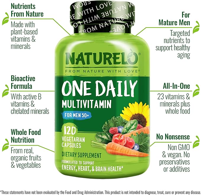 NATURELO Mens Multivitamins for Men 50+ 120 Vegetarian