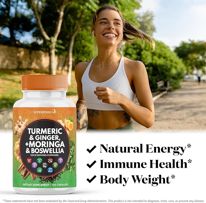 Turmeric Moringa Supplement | Ginger, Boswellia, Saffron, Holy Basil- Joint Support Supplement for Women and Men with Ceylon Cinnamon, Quercetin, Tart Cherry- 120 Count