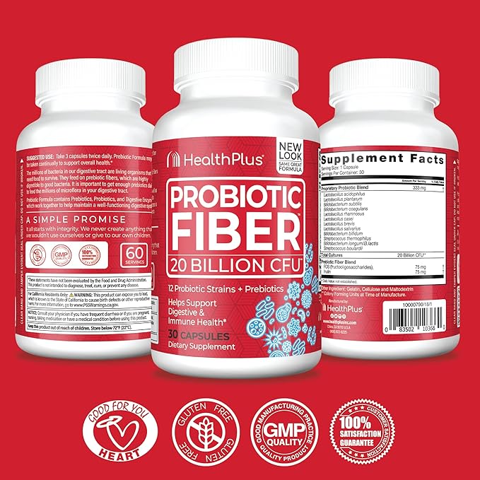 Health Plus Probiotic Fiber 30 Capsules, 30 Servings