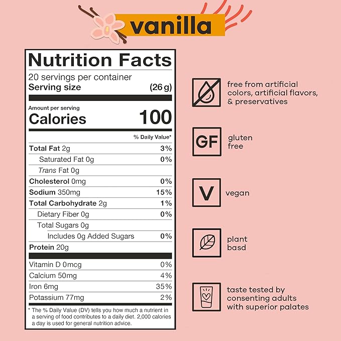 basd Energizing Protein, Vanilla Shake 20g Protein, 100mg Caffeine, 20 Servings, 512g Tub