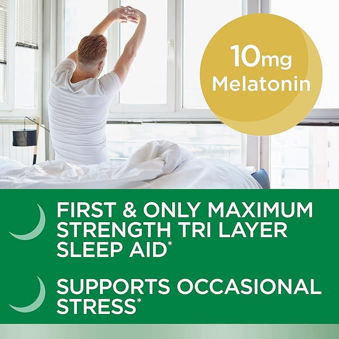 Nature's Bounty Stress Support Melatonin by Sleep3, 10mg, 10mg, Tri-Layered 56 Count