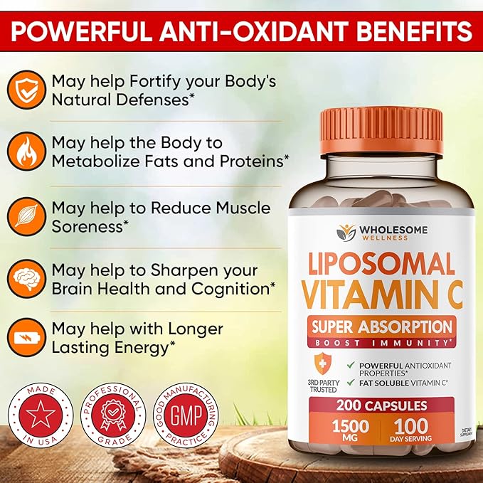 Liposomal Vitamin C Capsules (200 Pills 1500mg Buffered)