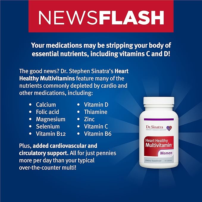 Dr. Sinatra Heart Healthy Multivitamin 1000 IU, B12, C, 90 Tablets (30-Day Supply)