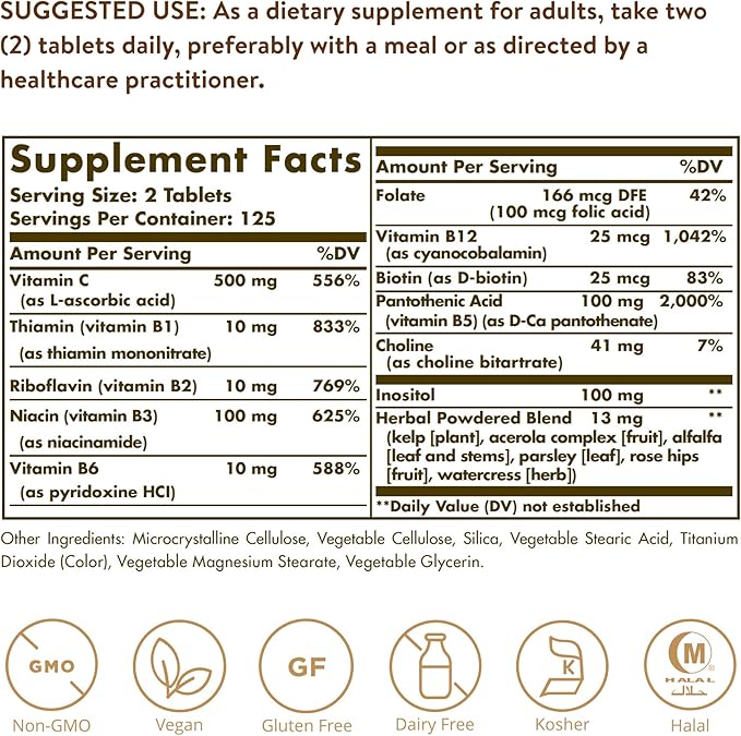 Solgar B-Complex with Vitamin C Stress 250 Tablets 125 Servings