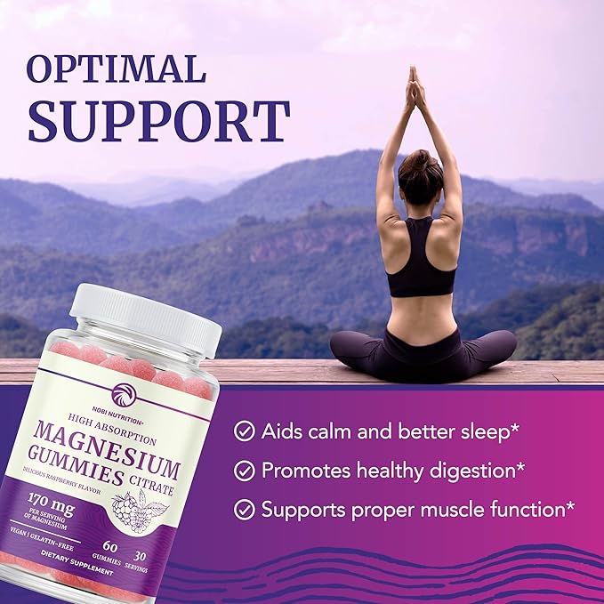 Magnesium Citrate Gummies | Extra Strength for Calm, Relaxation & Digestion | High Absorption Magnesium Gummies for Adults | Vegan, Non-GMO | Raspberry Flavor Mag Gummy | 60 Ct, 1 Month Supply