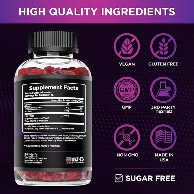 Milk Thistle Gummies 1000mg Extract, (90ct)
