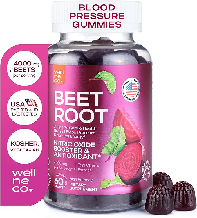 Beet Chews for High Blood Pressure 4000 mg - Beet Root Gummies with Tart Cherry Extract - Nitric Oxide Supplements - Support Cardio Health and Energy - No GMO, Pectin Based Beets - for Women and Men