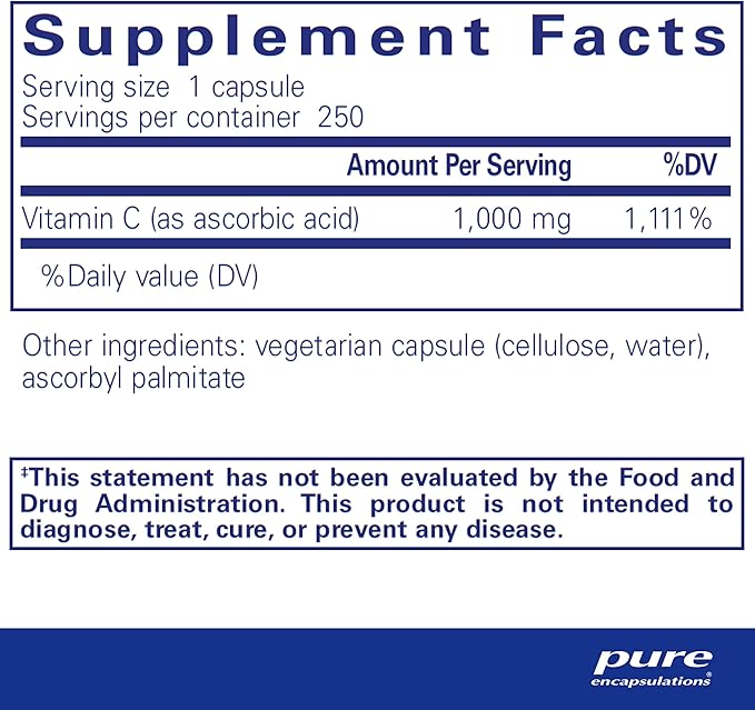 Pure Encapsulations Ascorbic Acid Capsules 1,000 mg 250 Capsules