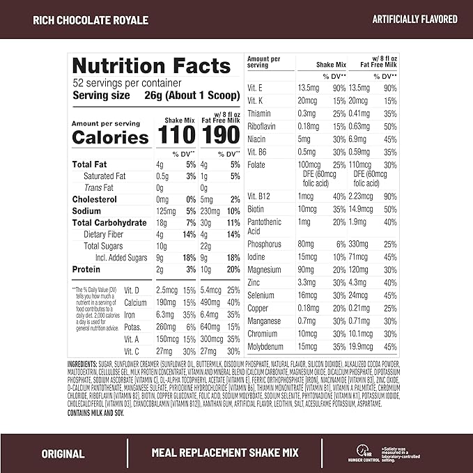 SlimFast Meal Replacement Powder, Original Rich 10g of 52 Servings