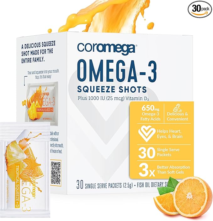 Coromega Omega 3 Fish Oil Supplement D3, 650mg 650mg of Omega-3s with 3X Better 30 Single