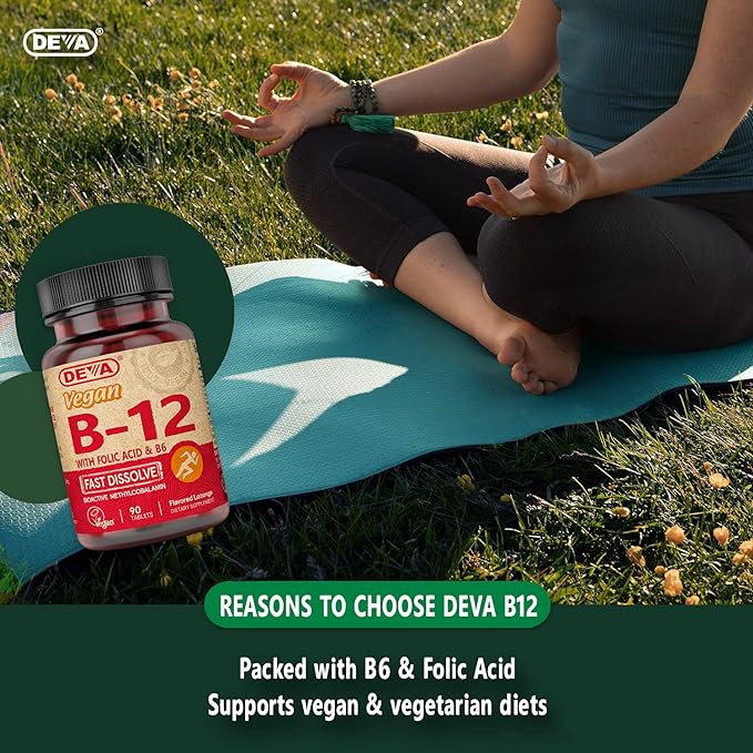 DEVA Vegan Vitamin B12 Fast Dissolve Supplement 1000 Mcg B12, Folic B6 - 90 Dissolvable 2-pack