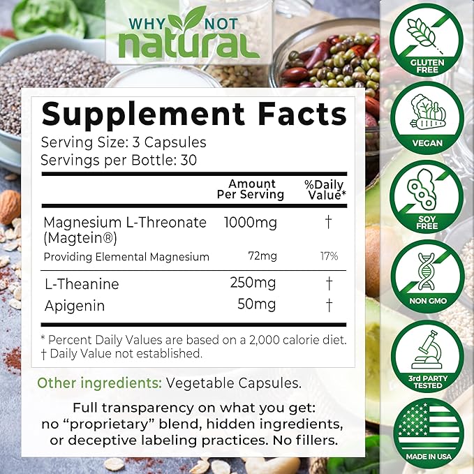 Magnesium L-Threonate Complex with Apigenin and 90 Capsules,
