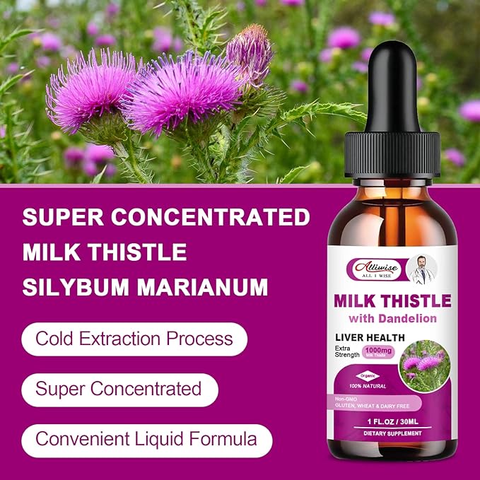 Liver Health Support Liquid, 1000mg Milk 80% Silymarin 250mg Dandelion