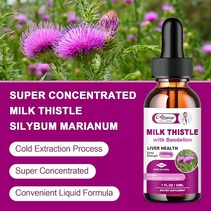 Liver Health Support Liquid, 1000mg Milk 80% Silymarin 250mg Dandelion