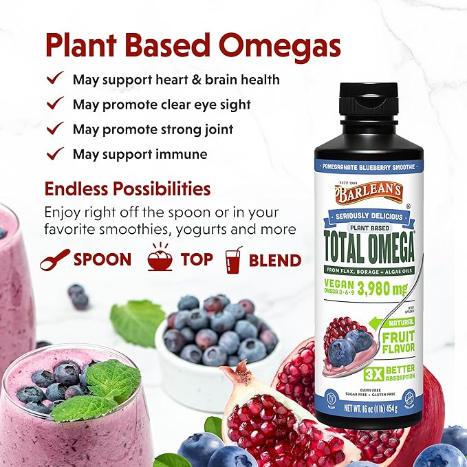Barlean's Liquid Flaxseed, Borage & Algae 3 Supplement, 3,980 mg Omega-3-6-9, 16 16 oz