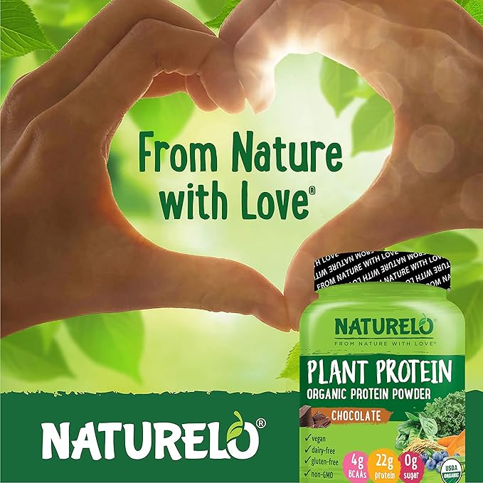 NATURELO Plant Protein Powder, Chocolate, 22g Protein 20 Servings