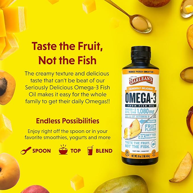 Barlean's Mango Peach Omega 3 Fish 1080mg EPA 16 oz