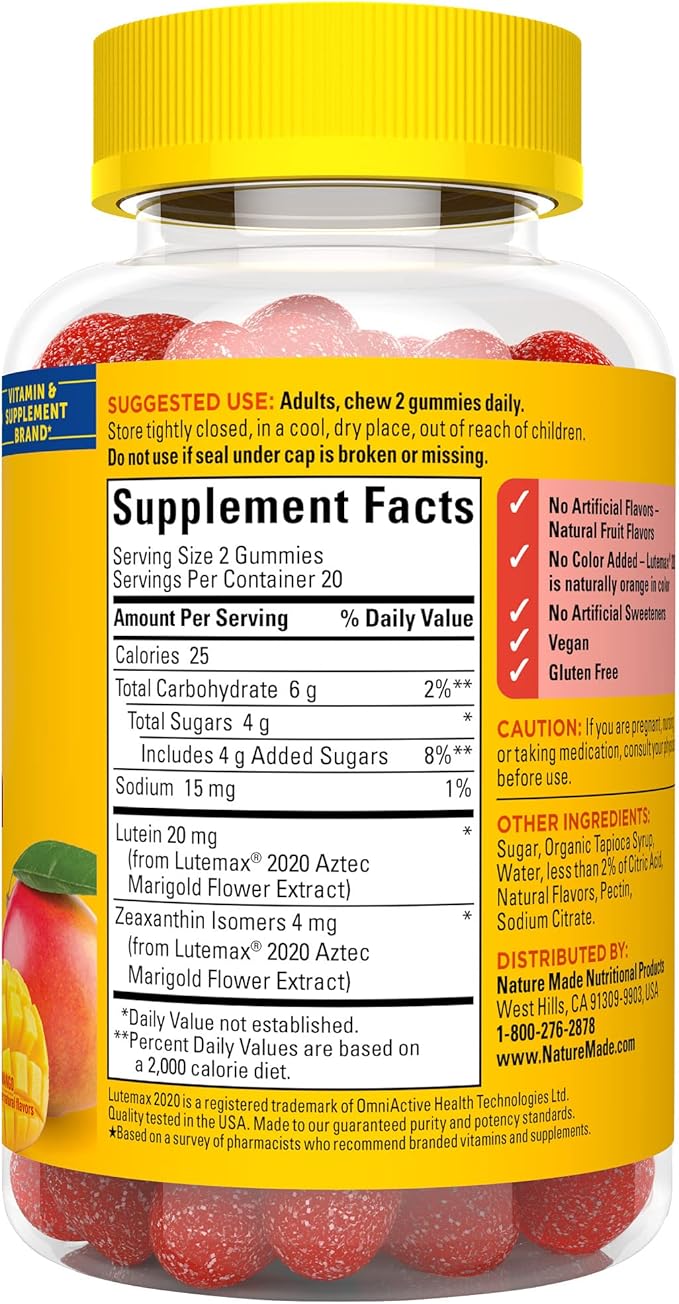 Nature Made Lutein & Zeaxanthin Gummies, 40 Vegan 20 Day