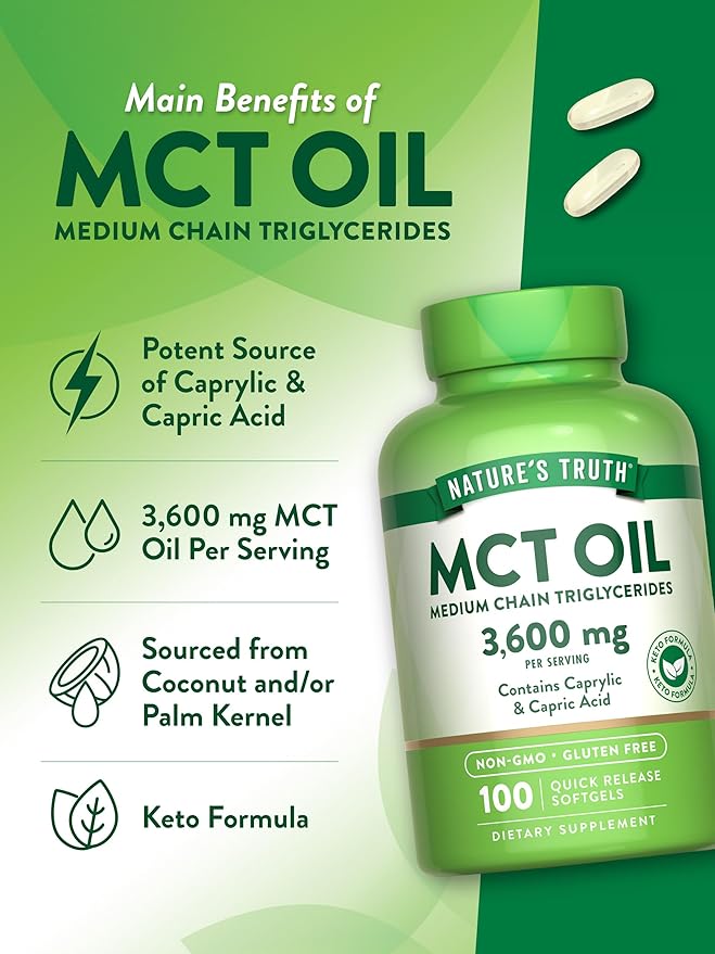 Nature's Truth MCT Oil | 100 Softgels | Keto Friendly Pills | Non-GMO & Gluten Free Supplement