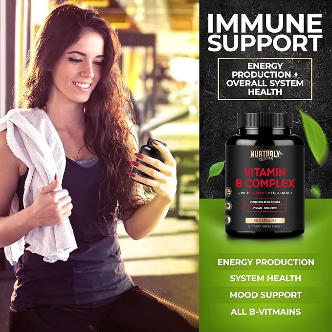 Vitamin B Complex with Vitamin C B1, B2, B2, B3, B3, B5, B5, B6, B6, B7, B7, B9, B9, B12 B12 and 90 Capsules